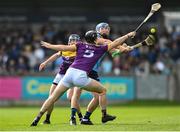 26 April 2025; John Hetherton of Dublin in action against Cian Molloy of Wexford during the Leinster GAA Hurling Senior Championship Round 2 match between Dublin and Wexford at Parnell Park in Dublin. Photo by David Fitzgerald/Sportsfile