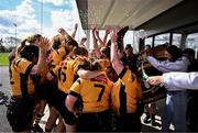 26 April 2025; Ashbourne players celebrate with the Plate after the Cusack Plate Final match between Longford and Ashbourne during the Leinster Rugby Girls Finals Day at Mullingar RFC in Mullingar, Westmeath. Photo by Ben McShane/Sportsfile