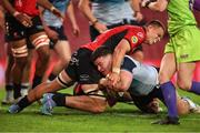26 April 2025; Eoin de Buitléar of Connacht dives over to score Connacht’s first try during the United Rugby Championship match between Emirates Lions and Connacht at Emirates Airline Park in Johannesburg, South Africa. Photo by Shaun Roy/Sportsfile