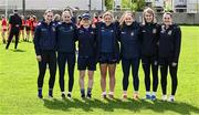 26 April 2025; Coaches, from left, Roscommon's Ellen Irwin, ZuCar Gaelic4Teens ambassador Roscommon's Laura Mannion, ZuCar Gaelic4Teens ambassador Dublin's Bernie Finlay, ZuCar Gaelic4Teens ambassador Antrim's Cathy Carey, Westmeath's Sarah Dillon, Meath's Mary Kate Lynch and Meath’s Niamh Gallogly during the 2025 ZuCar Gaelic4Teens Festival Day featuring players from Clann na Banna of Down, St Nicholas of Louth and Ratoath of Meath at Trim GAA Club, Meath. Photo by Piaras Ó Mídheach/Sportsfile