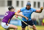 26 April 2025; John Hetherton of Dublin in action against Cian Molloy of Wexford during the Leinster GAA Hurling Senior Championship Round 2 match between Dublin and Wexford at Parnell Park in Dublin. Photo by David Fitzgerald/Sportsfile