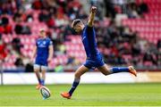 26 April 2025; Ross Byrne of Leinster kicks a penalty during the United Rugby Championship match between Scarlets and Leinster at Parc Y Scarlets in Swansea, Wales. Photo by Chris Fairweather/Sportsfile