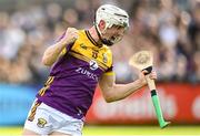 26 April 2025; Cathal Dunbar of Wexford celebrates after scoring his side's third goal during the Leinster GAA Hurling Senior Championship Round 2 match between Dublin and Wexford at Parnell Park in Dublin. Photo by David Fitzgerald/Sportsfile
