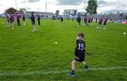 26 April 2025; Six year old Eoin Hannon, from Ballyskenagh - Kilavilla in Offaly as the Galway players take to the field before the Leinster GAA Hurling Senior Championship Round 2 match between Offaly and Galway at Glenisk O’Connor Park in Tullamore, Offaly. Photo by Ray McManus/Sportsfile