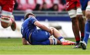 26 April 2025; Brian Deeny of Leinster leaves the field injured during the United Rugby Championship match between Scarlets and Leinster at Parc Y Scarlets in Swansea, Wales. Photo by Chris Fairweather/Sportsfile