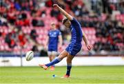26 April 2025; Ross Byrne of Leinster kicks a penalty during the United Rugby Championship match between Scarlets and Leinster at Parc Y Scarlets in Swansea, Wales. Photo by Chris Fairweather/Sportsfile