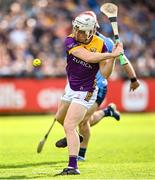26 April 2025; Cathal Dunbar of Wexford shoots to score his side's third goal during the Leinster GAA Hurling Senior Championship Round 2 match between Dublin and Wexford at Parnell Park in Dublin. Photo by David Fitzgerald/Sportsfile