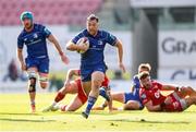26 April 2025; Liam Turner of Leinster makes a break during the United Rugby Championship match between Scarlets and Leinster at Parc Y Scarlets in Swansea, Wales. Photo by Chris Fairweather/Sportsfile