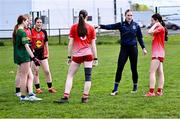 26 April 2025; Roscommon's Ellen Irwin coaching during the 2025 ZuCar Gaelic4Teens Festival Day featuring players from Clann na Banna of Down, St Nicholas of Louth and Ratoath of Meath at Trim GAA Club, Meath. Photo by Piaras Ó Mídheach/Sportsfile