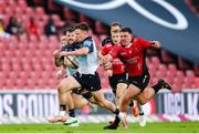 26 April 2025; Matthew Devine of Connacht on the attack as Morgan Naude of Emirates Lions attempts to make the tackle during the United Rugby Championship match between Emirates Lions and Connacht at Emirates Airline Park in Johannesburg, South Africa. Photo by Shaun Roy/Sportsfile