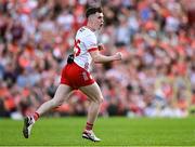 26 April 2025; Eoin McElholm of Tyrone celebrates after kicking a two-point score during the Ulster GAA Football Senior Championship semi-final match between Armagh and Tyrone at St Tiernach's Park in Clones, Monaghan. Photo by Seb Daly/Sportsfile