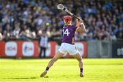 26 April 2025; Lee Chin of Wexford scores his side's fourth goal from a free during the Leinster GAA Hurling Senior Championship Round 2 match between Dublin and Wexford at Parnell Park in Dublin. Photo by David Fitzgerald/Sportsfile