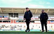 26 April 2025; Ulster head coach Richie Murphy and Hollywoodbets Sharks head coach John Plumtree before the United Rugby Championship match between Ulster and Hollywoodbets Sharks at Kingspan Stadium in Belfast. Photo by Tyler Miller/Sportsfile