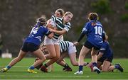 26 April 2025; Eibhlin Laffan-Downes of Greystones is tackled by Serena Dowdall of Edenderry in the Cusack Cup Final match between Greystones and Edenderry during the Leinster Rugby Girls Finals Day at Mullingar RFC in Mullingar, Westmeath. Photo by Ben McShane/Sportsfile