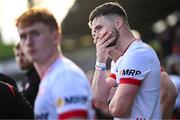 26 April 2025; Peter Teague of Tyrone and teammates after their side's defeat in the Ulster GAA Football Senior Championship semi-final match between Armagh and Tyrone at St Tiernach's Park in Clones, Monaghan. Photo by Seb Daly/Sportsfile