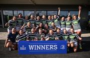 26 April 2025; Greystones players celebrate with Cusack Cup after the Cusack Cup Final match between Greystones and Edenderry during the Leinster Rugby Girls Finals Day at Mullingar RFC in Mullingar, Westmeath. Photo by Ben McShane/Sportsfile
