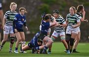 26 April 2025; Ana Iraizoz Cires of Greystones is tackled by Maeve Cole of Edenderry in the Cusack Cup Final match between Greystones and Edenderry during the Leinster Rugby Girls Finals Day at Mullingar RFC in Mullingar, Westmeath. Photo by Ben McShane/Sportsfile