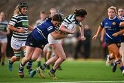 26 April 2025; Clodagh Brennan of Greystones is tackled by Nikki Kennedy of Edenderry in the Cusack Cup Final match between Greystones and Edenderry during the Leinster Rugby Girls Finals Day at Mullingar RFC in Mullingar, Westmeath. Photo by Ben McShane/Sportsfile