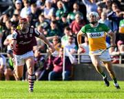 26 April 2025; Conor Whelan of Galway in action against Ross Ravenhill of Offaly during the Leinster GAA Hurling Senior Championship Round 2 match between Offaly and Galway at Glenisk O’Connor Park in Tullamore, Offaly. Photo by Ray McManus/Sportsfile