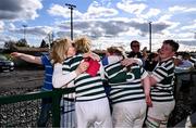 26 April 2025; Alex Dalton of Greystones celebrates with her mother Suzanne after the Cusack Cup Final match between Greystones and Edenderry during the Leinster Rugby Girls Finals Day at Mullingar RFC in Mullingar, Westmeath. Photo by Ben McShane/Sportsfile