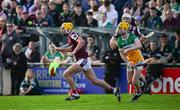 26 April 2025; Tiernan Killeen of Galway in action against Daniel Bourke of Offaly during the Leinster GAA Hurling Senior Championship Round 2 match between Offaly and Galway at Glenisk O’Connor Park in Tullamore, Offaly. Photo by Ray McManus/Sportsfile