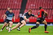 26 April 2025; Shane Jennings of Connacht attempts to tackle Kade Wolhuter of Emirates Lions during the United Rugby Championship match between Emirates Lions and Connacht at Emirates Airline Park in Johannesburg, South Africa. Photo by Shaun Roy/Sportsfile