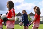 26 April 2025; ZuCar Gaelic4Teens ambassador Antrim's Cathy Carey coaching during the 2025 ZuCar Gaelic4Teens Festival Day featuring players from Clann na Banna of Down, St Nicholas of Louth and Ratoath of Meath at Trim GAA Club, Meath. Photo by Piaras Ó Mídheach/Sportsfile