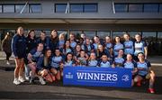 26 April 2025; MU Barnhall players celebrate with the cup after the Flood Cup Final match between Barnhall NUIM and Blackrock RFC during the Leinster Rugby Girls Finals Day at Mullingar RFC in Mullingar, Westmeath. Photo by Ben McShane/Sportsfile