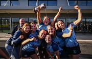 26 April 2025; MU Barnhall players celebrate with the cup after the Flood Cup Final match between Barnhall NUIM and Blackrock RFC during the Leinster Rugby Girls Finals Day at Mullingar RFC in Mullingar, Westmeath. Photo by Ben McShane/Sportsfile