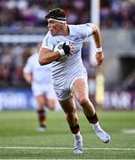 26 April 2025; Jude Postlethwaite of Ulster on his way to scoring his side's second try during the United Rugby Championship match between Ulster and Hollywoodbets Sharks at Kingspan Stadium in Belfast. Photo by Tyler Miller/Sportsfile
