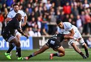 26 April 2025; Cormac Izuchukwu of Ulster is tackled by Jordan Hendrikse of Hollywoodbets Sharks during the United Rugby Championship match between Ulster and Hollywoodbets Sharks at Kingspan Stadium in Belfast. Photo by Tyler Miller/Sportsfile