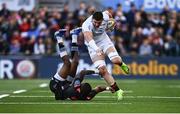 26 April 2025; Nick Timoney of Ulster evades the tackle of Aphelele Fassi of Hollywoodbets Sharks during the United Rugby Championship match between Ulster and Hollywoodbets Sharks at Kingspan Stadium in Belfast. Photo by Tyler Miller/Sportsfile