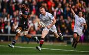 26 April 2025; Nathan Doak of Ulster dives over to score his side's third try during the United Rugby Championship match between Ulster and Hollywoodbets Sharks at Kingspan Stadium in Belfast. Photo by Tyler Miller/Sportsfile