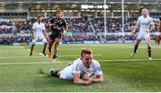 26 April 2025; Jack Murphy of Ulster scores his side's first try during the United Rugby Championship match between Ulster and Hollywoodbets Sharks at Kingspan Stadium in Belfast. Photo by John Dickson/Sportsfile
