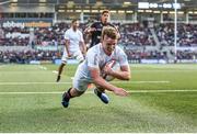 26 April 2025; Jack Murphy of Ulster scores his side's first try during the United Rugby Championship match between Ulster and Hollywoodbets Sharks at Kingspan Stadium in Belfast. Photo by John Dickson/Sportsfile