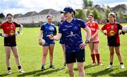 26 April 2025; ZuCar Gaelic4Teens ambassador Dublin's Bernie Finlay coaching during the 2025 ZuCar Gaelic4Teens Festival Day featuring players from Clann na Banna of Down, St Nicholas of Louth and Ratoath of Meath at Trim GAA Club, Meath. Photo by Piaras Ó Mídheach/Sportsfile