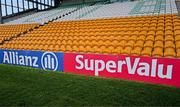 26 April 2025; A general view of seats, with official sponsor boards, in the main stand in Glenisk O’Connor Park before the Leinster GAA Hurling Senior Championship Round 2 match between Offaly and Galway at Glenisk O’Connor Park in Tullamore, Offaly. Photo by Ray McManus/Sportsfile