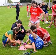 26 April 2025; Meath's Niamh Gallogly coaching during the 2025 ZuCar Gaelic4Teens Festival Day featuring players from Clann na Banna of Down, St Nicholas of Louth and Ratoath of Meath at Trim GAA Club, Meath. Photo by Piaras Ó Mídheach/Sportsfile