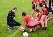 26 April 2025; Meath's Mary Kate Lynch coaching during the 2025 ZuCar Gaelic4Teens Festival Day featuring players from Clann na Banna of Down, St Nicholas of Louth and Ratoath of Meath at Trim GAA Club, Meath. Photo by Piaras Ó Mídheach/Sportsfile