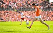 26 April 2025; Jarly Óg Burns of Armagh during the Ulster GAA Football Senior Championship semi-final match between Armagh and Tyrone at St Tiernach's Park in Clones, Monaghan. Photo by Seb Daly/Sportsfile