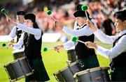 26 April 2025; Members of the Clonoe Independent Pipe Band before the Ulster GAA Football Senior Championship semi-final match between Armagh and Tyrone at St Tiernach's Park in Clones, Monaghan. Photo by Seb Daly/Sportsfile