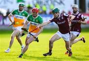 26 April 2025; Charlie Mitchell of Offaly is tackled by Gavin Lee of Galway during the Leinster GAA Hurling Senior Championship Round 2 match between Offaly and Galway at Glenisk O’Connor Park in Tullamore, Offaly. Photo by Ray McManus/Sportsfile