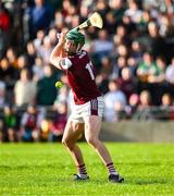 26 April 2025; Cathal Mannion of Galway, strikes a penalty which was saved, during the Leinster GAA Hurling Senior Championship Round 2 match between Offaly and Galway at Glenisk O’Connor Park in Tullamore, Offaly. Photo by Ray McManus/Sportsfile