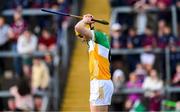 26 April 2025; Donal Shirley of Offaly reacts after conceeding an own goal during the Leinster GAA Hurling Senior Championship Round 2 match between Offaly and Galway at Glenisk O’Connor Park in Tullamore, Offaly. Photo by Ray McManus/Sportsfile