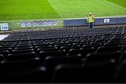 27 April 2025; Steward John Flavin awaits the arrival of supporters before the Munster GAA Hurling Senior Championship Round 2 match between Waterford and Clare at Walsh Park in Waterford. Photo by Piaras Ó Mídheach/Sportsfile