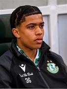 25 April 2025; Victor Ozhianvuna of Shamrock Rovers before the SSE Airtricity Men's Premier Division match between Shamrock Rovers and Shelbourne at Tallaght Stadium in Dublin. Photo by Ramsey Cardy/Sportsfile
