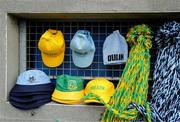 27 April 2025; Hats and colours of both Meath and Dublin on sale outside the ground before the Leinster GAA Football Senior Championship semi-final match between Dublin and Meath at Laois Hire O'Moore Park in Portlaoise, Laois. Photo by Ray McManus/Sportsfile