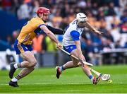 27 April 2025; Dessie Hutchinson of Waterford in action against John Conlon of Clare during the Munster GAA Hurling Senior Championship Round 2 match between Waterford and Clare at Walsh Park in Waterford. Photo by Piaras Ó Mídheach/Sportsfile