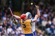 27 April 2025; Stephen Bennett of Waterford in action against Darragh Lohan of Clare during the Munster GAA Hurling Senior Championship Round 2 match between Waterford and Clare at Walsh Park in Waterford. Photo by Piaras Ó Mídheach/Sportsfile