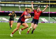 27 April 2025; Laoise McGonagle of UL Bohemian on her way to scoring a try during the Energia All-Ireland League Women's Division 1 final match between Railway Union RFC and UL Bohemian at the Aviva Stadium in Dublin. Photo by Matt Browne/Sportsfile